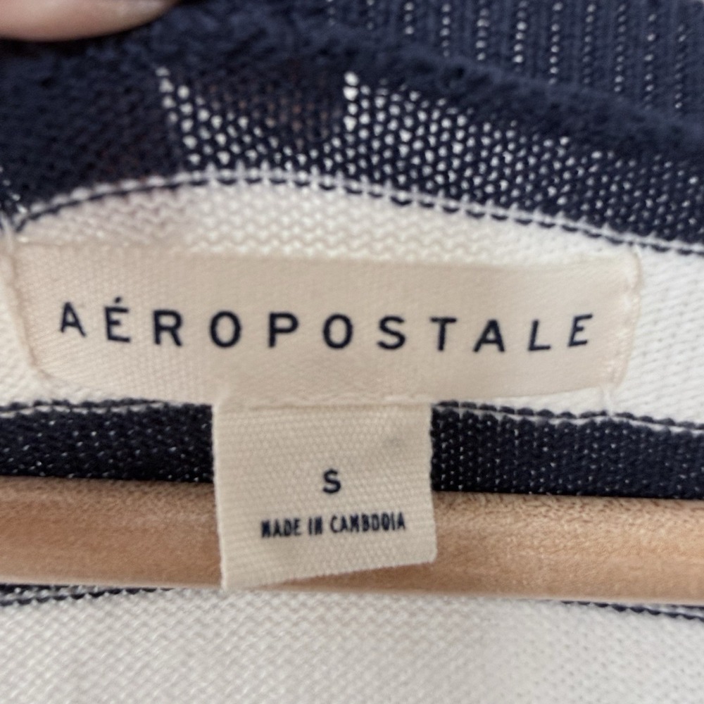 Aeropostale‎ Striped Babydoll Sweater Small Blue White Henley Scoop Neck Y2K - Picture 6 of 8